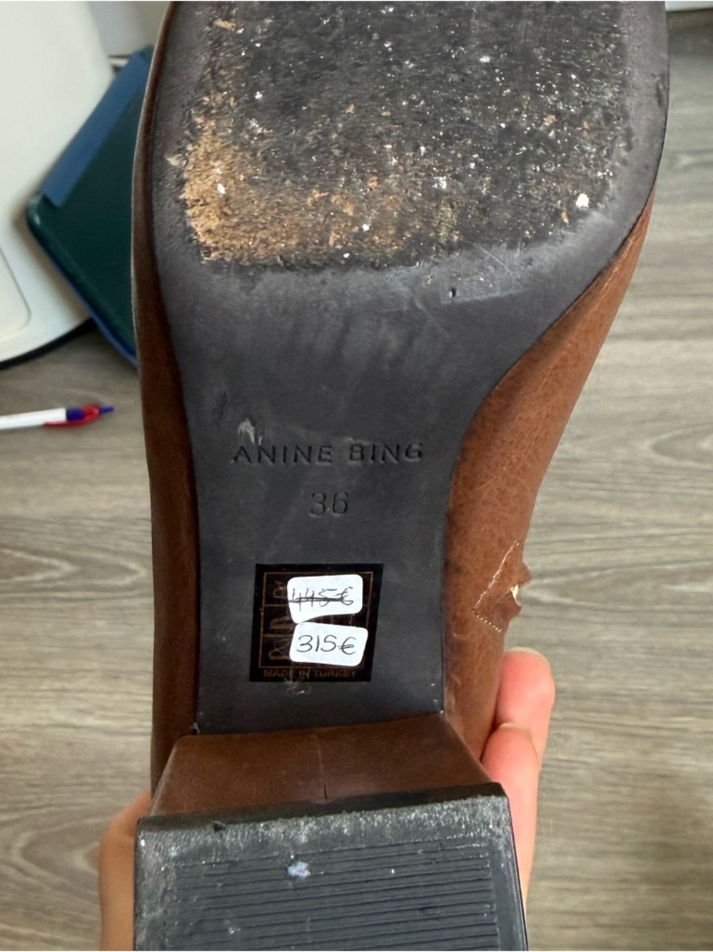 Anine Bing Cognac Leather Block Heel Ankle Boots - Picture 4 of 4